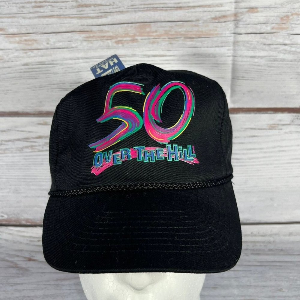New Vintage 50 Over The Hill Double Snapback Hat Cap Mohrs Black Vtg